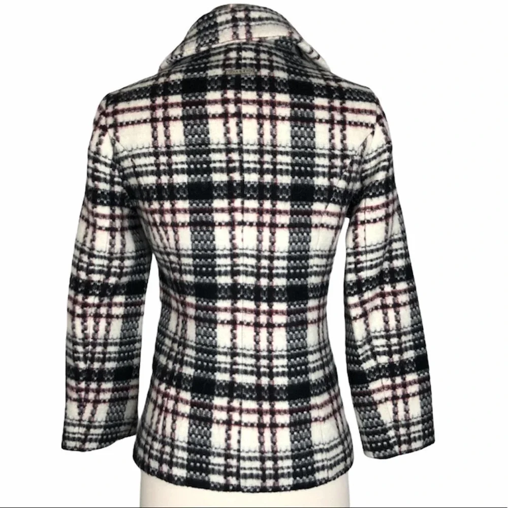 Soia & Kyo White Black & Red Plaid Preppy Moto Punk Designer Wool Coat Jacket XS